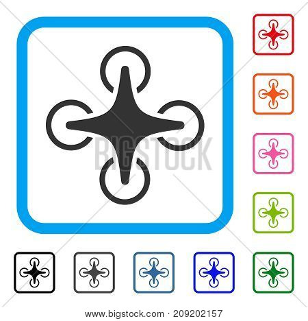 Nanocopter icon. Flat grey pictogram symbol in a light blue rounded squared frame. Black, gray, green, blue, red, orange color versions of Nanocopter vector.
