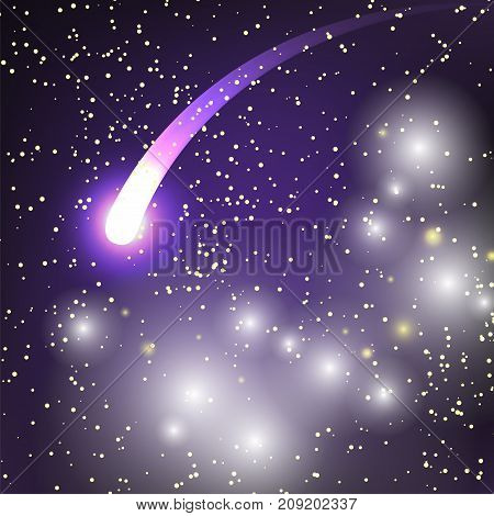 Starry outer galaxy cosmic space illustration universe background sky astronomy nebula cosmos night constellation vector realistic astrology. Light glowing nature shining.