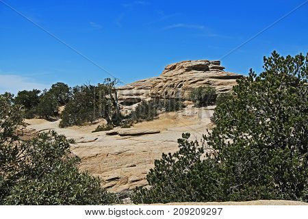Windy Point on Mount Lemmon in Tucson, Arizona, USA in the Santa Catalina Mountains located in the Coronado National Forest with blue sky copy space.