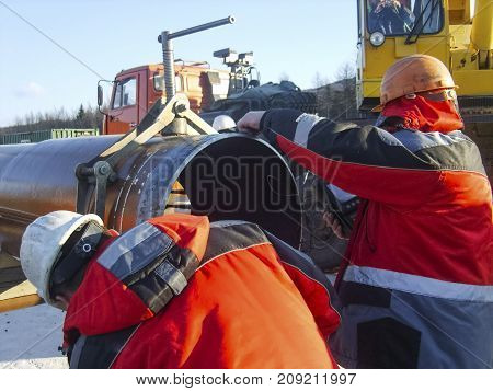 Safety At Work. Welding And Installation Of The Pipeline. Indust