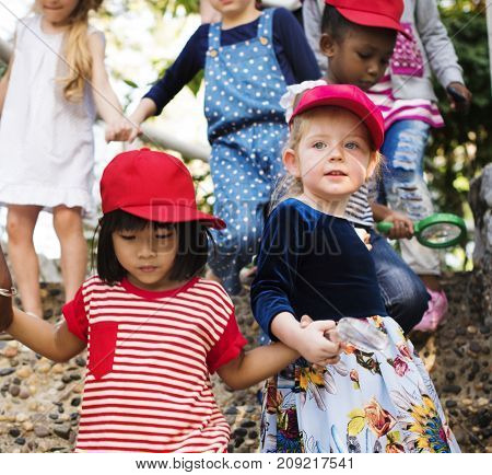 Diverse group of children on a fieldtrip
