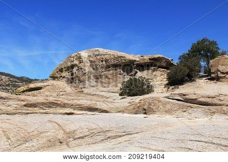 Windy Point on Mount Lemmon in Tucson, Arizona, USA in the Santa Catalina Mountains located in the Coronado National Forest with blue sky copy space.