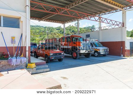boquete panama October 2017: in October the village firefighters are always ready to intervene because the rainy season has ended. These are the cars and trucks they use.