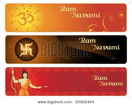 แบนเนอร์สำหรับ navami รามพระราม สวาสติกา ภาพประกอบของโอม