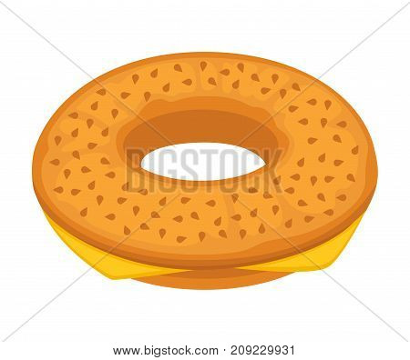 Bread bun or sweet donut and simit cheese bagel sandwich. Vector flat icon of wheat croissant with sesame for bakery shop or patisserie