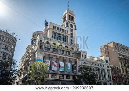 Madrid, Spain - October 14, 2017: The Circulo of Bellas Artes is a private cultural organization located in Madrid, it has played a major role of international scope in the field of cultural creation.