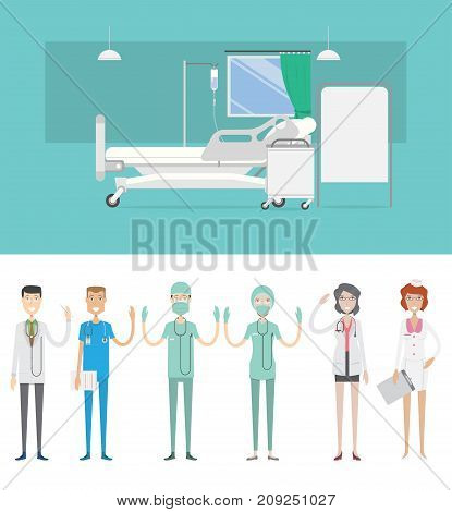 Sickroom Background with Character | set of vector background and character illustration use for business, education, marketing and much more.The set can be used for several purposes like: websites, print templates, presentation templates, and promotional