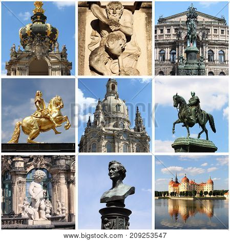 A collage of landmarks of Dresden, Germany