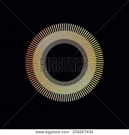 Gold round gradient design element. Template for logo icons. Empty frame with rays sunburst burst sun fireworks sunbeam. - Stock vector