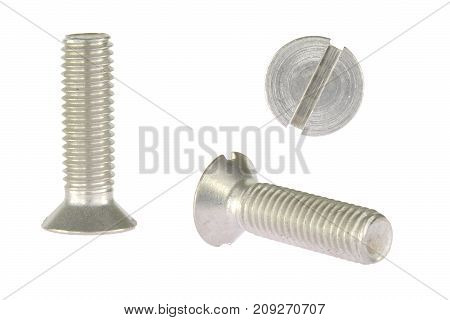 Countersunk metal bolt screw isolated on white background
