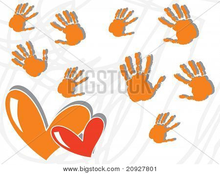Abstract background lignes courbe avec empreintes de mains et des coeurs