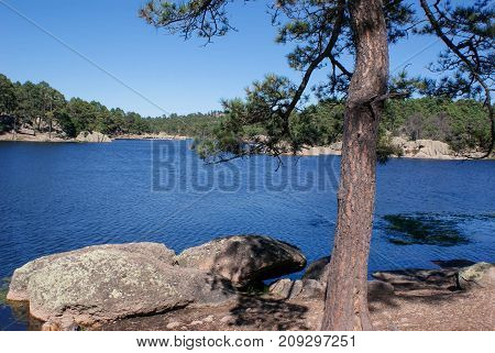 Landscape of Lake Arareco in the highlands of Copper Canyons in Chihuahua Mexico - Reservation territory of Tarahamura indigenous people