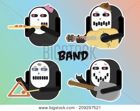 vector musical band character illustration with different musical instruments. Abstract fun art