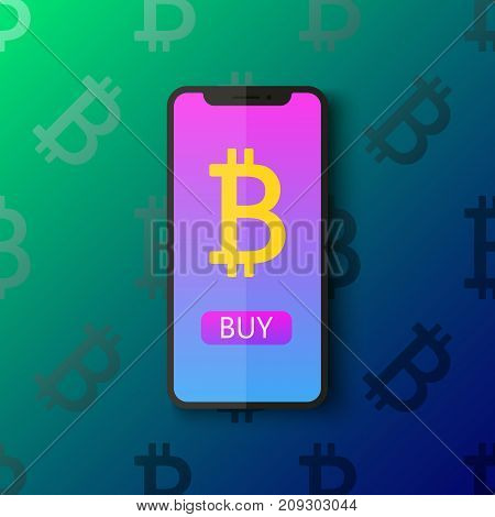 Bitcoin digital wallet flat icon design symbol isolated vector illustration. Crypto currency. Smartphone with a sign bitcoin.