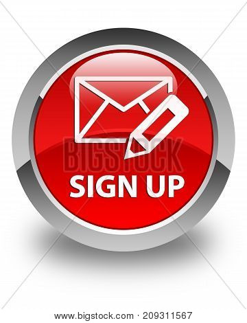 Sign Up (edit Mail Icon) Glossy Red Round Button