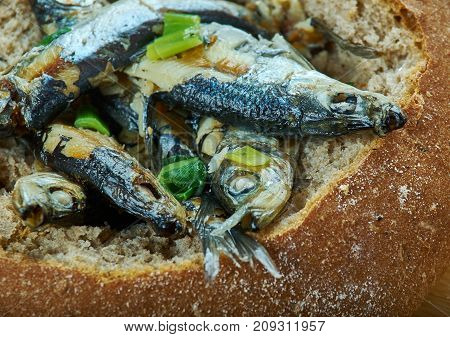 ahvenkukko - Finnish fish rye pie  , close up