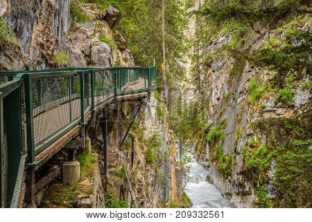 Walkway in Johnston Canyon, Bow Valley Parkway, Banff National Park, Canada.