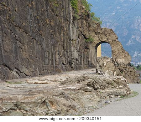 Ancient Roman Road Arch In Donnas