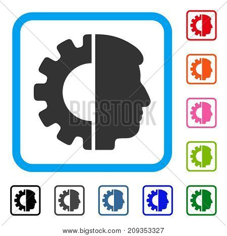 Android Head icon. Flat grey pictogram symbol inside a light blue rounded square. Black, gray, green, blue, red, orange color versions of Android Head vector.