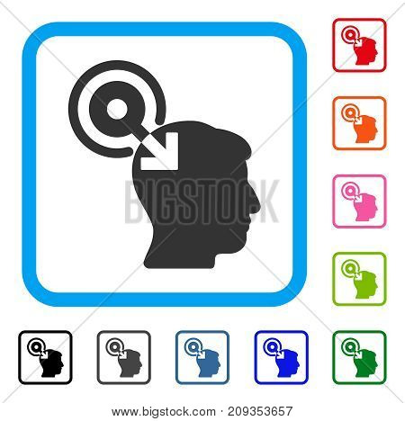 Brain Interface Plug-In icon. Flat grey pictogram symbol inside a light blue rounded rectangle. Black, gray, green, blue, red, orange color versions of Brain Interface Plug-In vector.