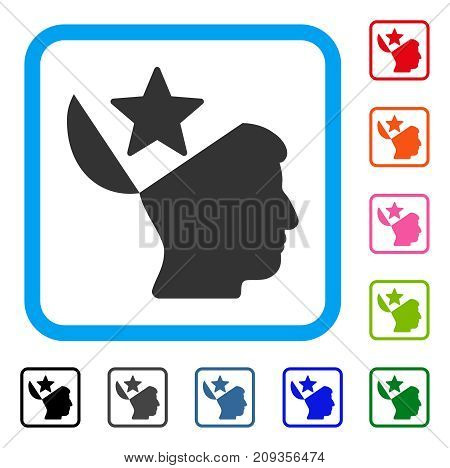 Open Head Star icon. Flat grey iconic symbol inside a light blue rounded rectangular frame. Black, gray, green, blue, red, orange color variants of Open Head Star vector.