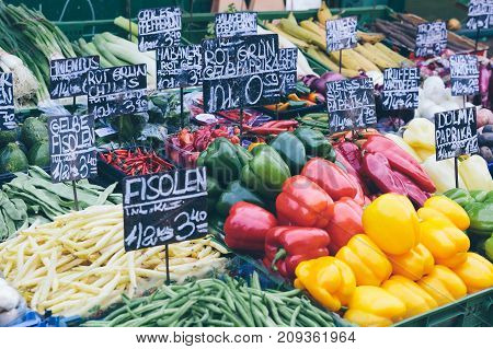Appetizing market stalls in Vienna's famous Naschmarkt.