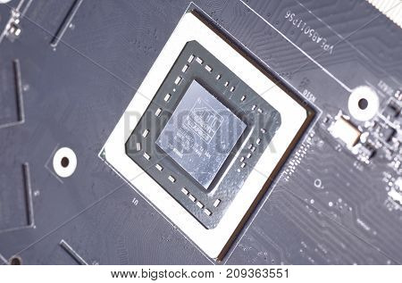SARANSK, RUSSIA - OCTOBER 06, 2017: ATI Radeon GPU closeup.