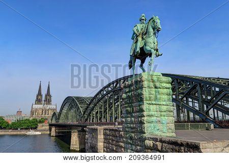Wilhelm I. statue on the south of the ramp on the right bank of the Rhine.