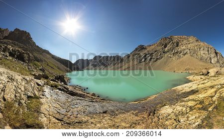 Panorama Of The Mountain Lake Tien Shan