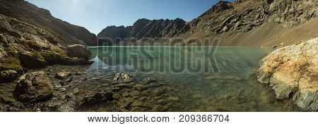 Panorama Of The Mountain Lake Tien Shan