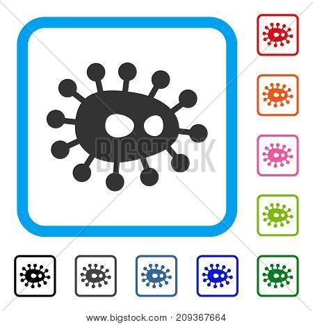 Bacilla icon. Flat gray pictogram symbol in a light blue rounded rectangle. Black, gray, green, blue, red, orange color additional versions of Bacilla vector. Designed for web and app interfaces.