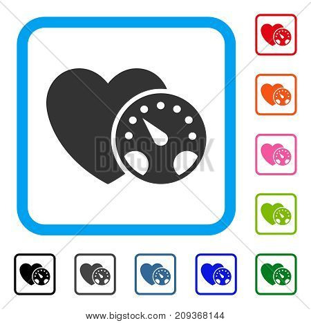 Blood Pressure Meter icon. Flat gray iconic symbol in a light blue rounded rectangular frame. Black, gray, green, blue, red, orange color variants of Blood Pressure Meter vector.