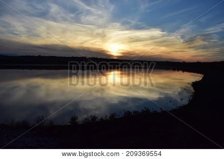 Autumn sunset over the dam of Deve village, Bulgaria!