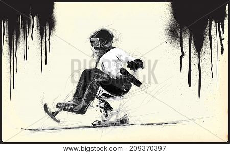 ALPINE SKIING. From the series SILENT HEROES - Athletes with physical disabilities. An hand drawn vector.