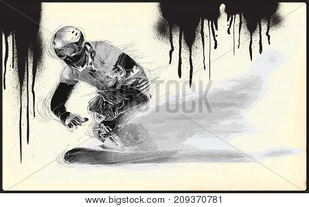 SNOWBOARD. From the series SILENT HEROES - Athletes with physical disabilities. An hand drawn vector. 