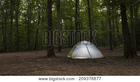 Tent at an undeveloped campsite on Uwharrie National Forest