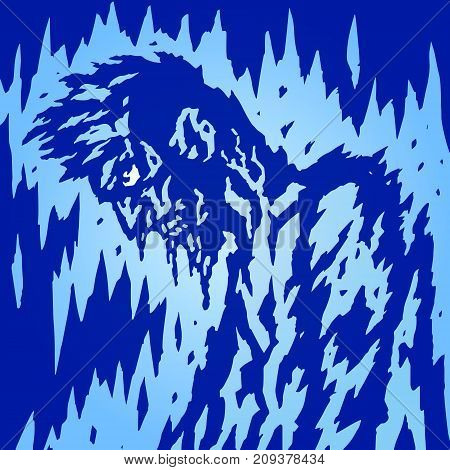 Scary monster is bleeding but still comes. Vector illustration. Genre of horror. Terrible character for Halloween.