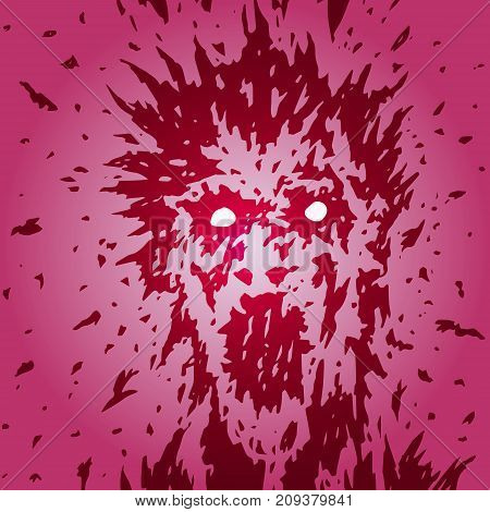 Nightmare with the head of a screaming demon with wide-open mouth and eyes. Vector illustration. Genre of horror. Terrible character head for halloween.