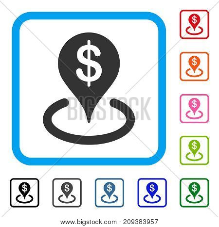 Geo Targeting icon. Flat gray pictogram symbol in a light blue rounded rectangular frame. Black, gray, green, blue, red, orange color versions of Geo Targeting vector.