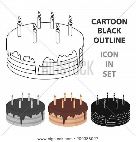 Chocolate cake icon in cartoon design isolated on white background. Cakes symbol stock vector illustration.