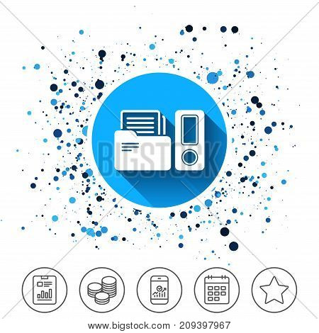 Button on circles background. Document folder sign. Accounting binder symbol. Bookkeeping management. Calendar line icon. And more line signs. Random circles. Editable stroke. Vector
