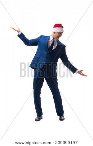 Young busnessman wearing santa hat in christmas concept on white