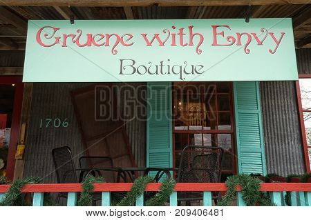 January 1 2016 Gruene Texas: boutique shop sign in the popular tourist town