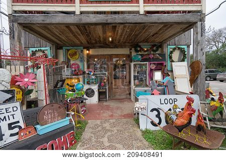 January 1 2016 Gruene Texas: vintage boutique store front in the popular tourist town