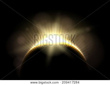 Beautiful astronomic solar moon eclipse, lunar earth total dark astronomical corona vector illustration
