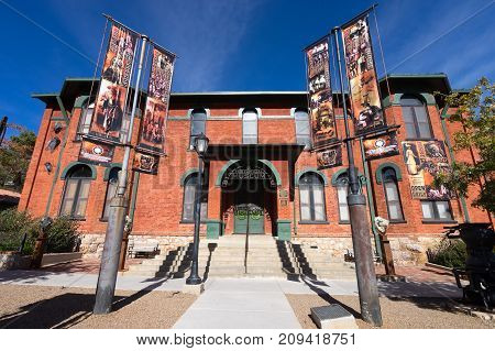 December 9, 2015 Bisbee Arizona USA: entrance of the Bisbee Mining & Historical Museum once the corporate headquarters of a copper mining company