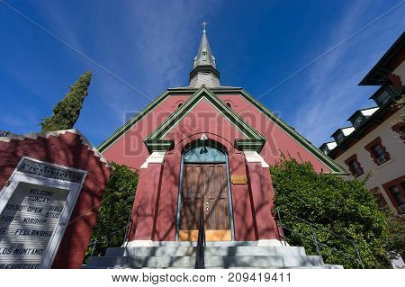 December 9, 2015 Bisbee Arizona USA: facade of a victorian-style church building in the historic district of the town