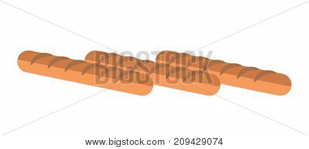 Long French tasty soft freshly baked baguettes isolated cartoon flat vector illustration on white background. Delicious popular bakery product made of tender wheat dough that has oblonged shape.