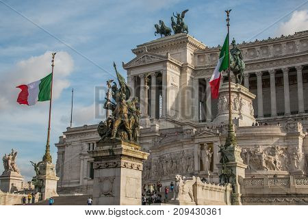 ROME, ITALY - OCTOBER 10, 2017: Vittoriale monument at Piazza Venezia in Rome