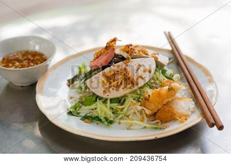 Vietnamese food, Banh Cuon name Rice noodle roll or rolled cake,